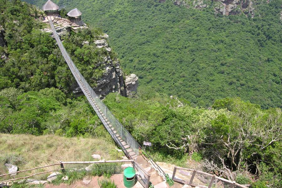 H&auml;ngebr&uuml;cke &uuml;ber die bewaldete Oribi-Schlucht